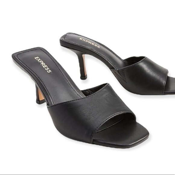 EXPRESS Black Square Toe Slide Heeled Sandals 9 NWT - Picture 1 of 4